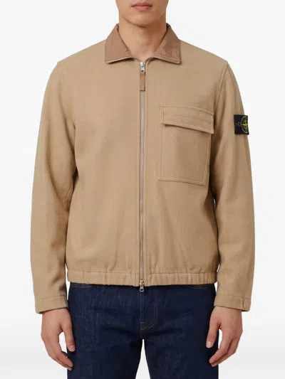 Stone Island Logo-patch Zip-up Jacket In Gray
