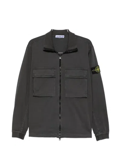 Stone Island Logo-patch Zip-up Shirt Jacket In Black