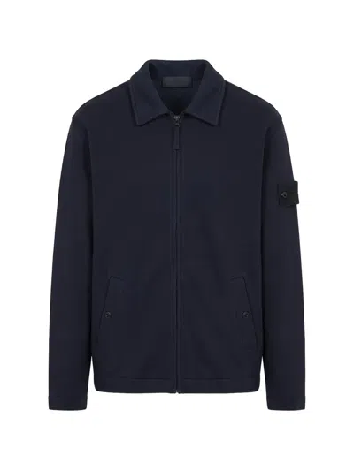 Stone Island Logo-patch Zip-up Sweater In Blue