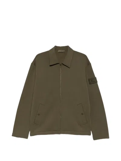 Stone Island Logo-patch Zip-up Sweater In Green
