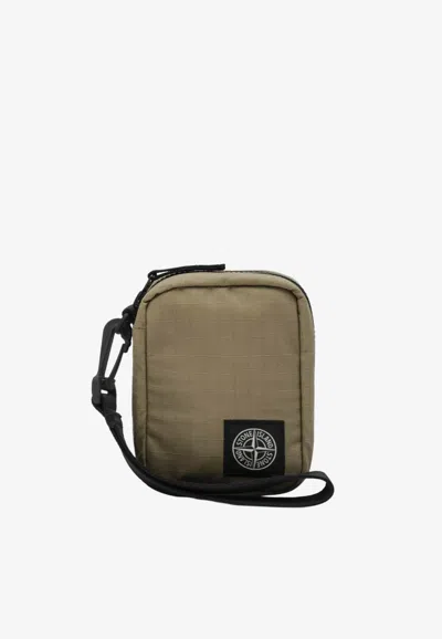 Stone Island Logo-patched Messenger Bag In Green