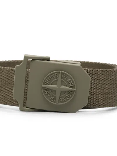 Stone Island Logo-plaque Belt In Green