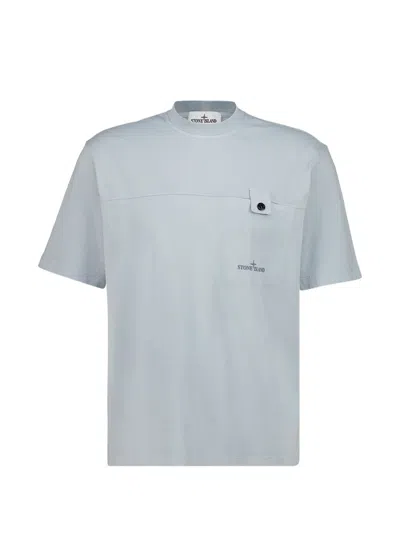 Stone Island Logo-print Chest-pocket T-shirt In Grey