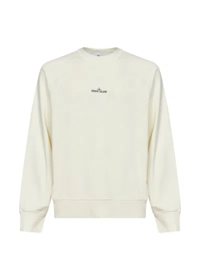 Stone Island Desert Cotton Fleece Sweatshirt With Flocked Logo In Transparent