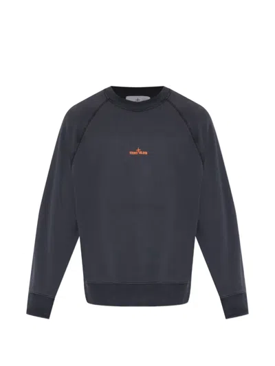 Stone Island Cotton Crew Neck Sweatshirt With Oversized Compass Back Print In Black