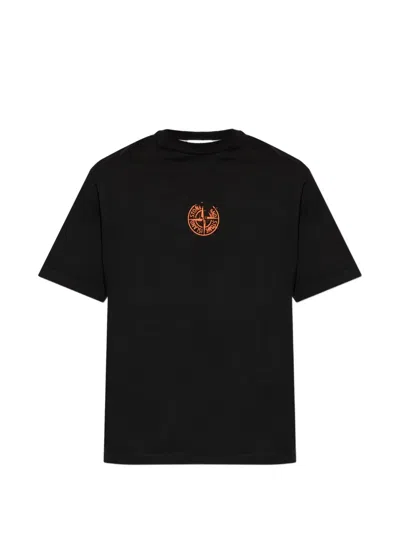 Stone Island Mens Black Vertical Logo-print Short-sleeve Cotton-jersey T-shirt Xl