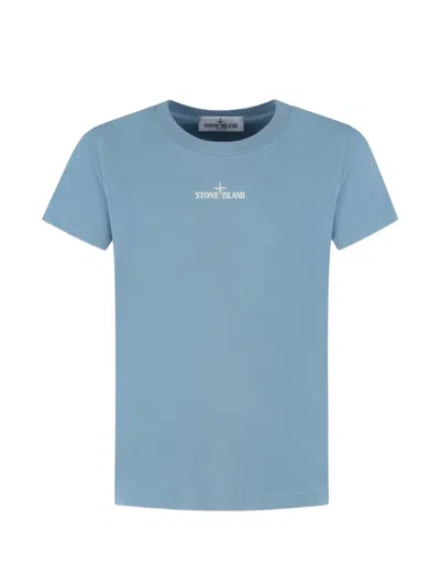 Stone Island Kids' Logo-print T-shirt In Blue