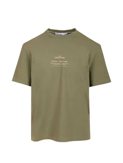 Stone Island Ribbed Print Cotton Jersey T-shirt In Green