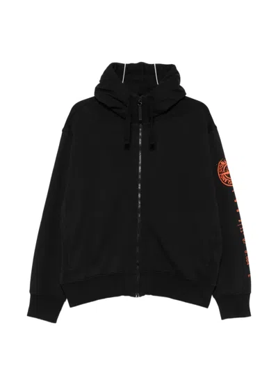 Stone Island Logo-print Zip-up Hoodie In Black