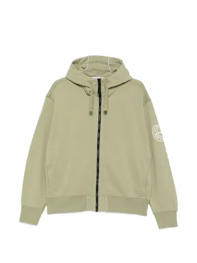 Stone Island Logo-print Zip-up Hoodie In Green
