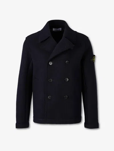 Stone Island Felt Pea Coat Knitwear Blue
