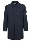 Stone Island Padded Nylon Coat With Double Front Pocket In Blue