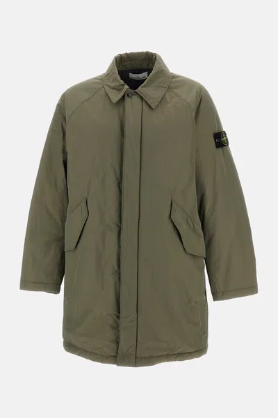 Stone Island Long Coat In Green