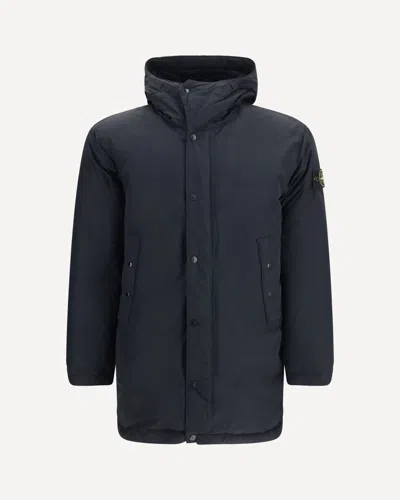 Stone Island Long Down Jacket In Black
