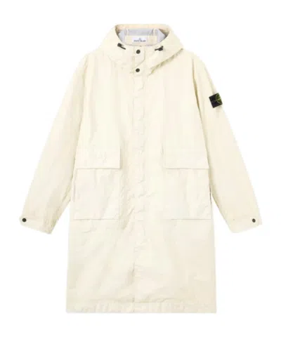 Stone Island Long Hooded Parka With Water-resistant Membrane In White