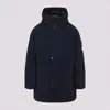 Stone Island Long Insulated Padded Jacket With High Collar And Hood In Blue