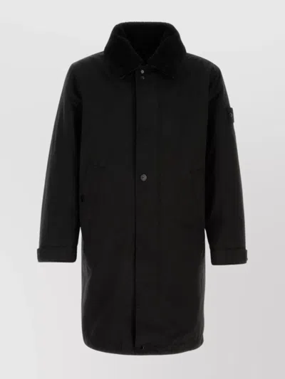 Stone Island Long Jacket With Collar And Cuff Design In Black