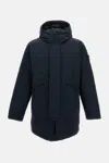 Stone Island Black Hooded Coat With Relaxed Silhouette In Blue