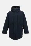 Stone Island Black Hooded Coat With Relaxed Silhouette In Blue