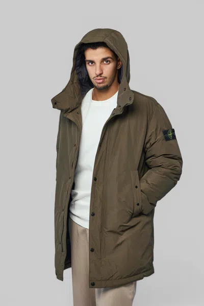 Stone Island Long Parka In Brown