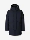 Stone Island Long Insulated Padded Jacket With High Collar And Hood In Blue