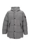 Stone Island Long Puffer Jacket With Hood In Gray