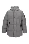 Stone Island Quilted Hooded Down Jacket With Angular Flap Pockets In Gray