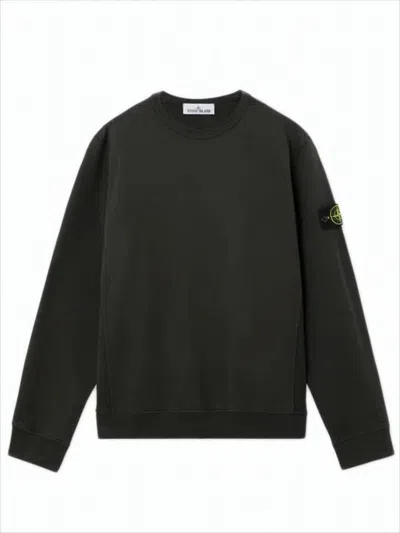 Stone Island Long-sleeve Black Sweatshirt With Design And Patch Logo In White