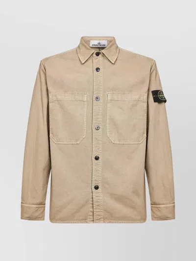 Stone Island Long Sleeve Cotton Overshirt Featuring Pockets In Neutral