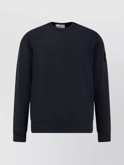 Stone Island Long Sleeve Crewneck Sweater With Removable Patch In Black