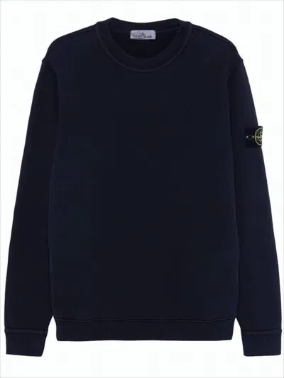 Stone Island Long-sleeve Crewneck Sweatshirt With Ribbed Detailing In Black