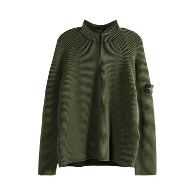 Pre-owned Stone Island Long-sleeve Half Zip Ribbed Polo Shirt 'military Green' | Men's Size L