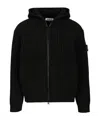 Stone Island Hooded Sweater With Zip In Wool And Cashmere In Black