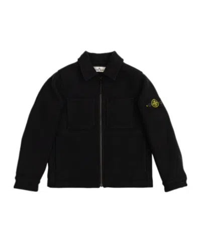 Stone Island Long Sleeve Lapel Jacket In Black