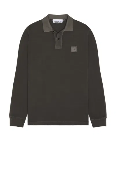 Stone Island Long Sleeve Polo In Charcoal