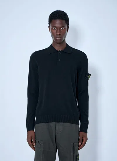 Stone Island Long Sleeve Polo Knit In Black