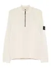 Stone Island White Sweater With Logo Patch On The Sleeve And Front Half Zip Closure In Wool Stretch Man In Sand