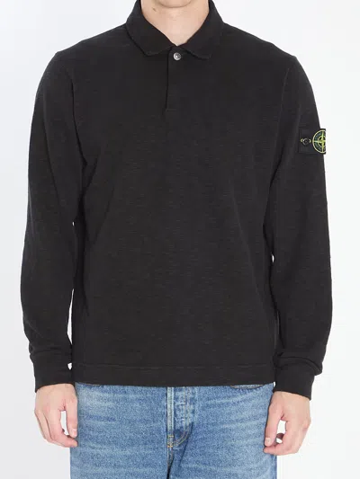 Stone Island Long-sleeve Polo Shirt In Black