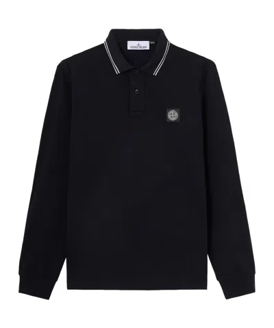Stone Island Long Sleeve Polo Shirt In Black