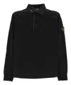 Stone Island Garment Dyed Cotton Fleece Polo Sweatshirt In Black