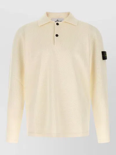 Stone Island Long Sleeve Ribbed Polo Knitwear 5100024 In White