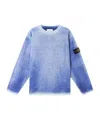 Stone Island Men's Raw Hand Light Cotton Crewneck Jumper With Airbrushed Interior Sweater In Blue