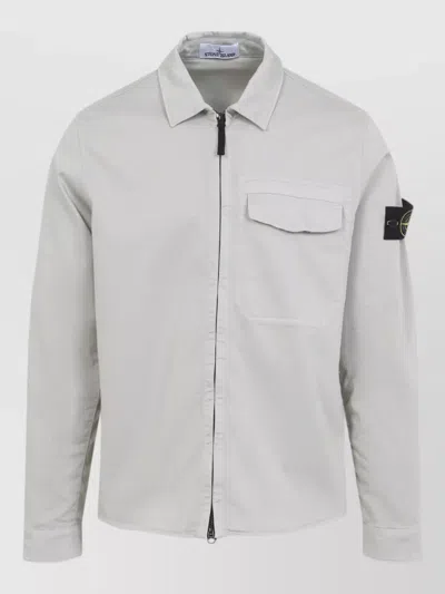 Stone Island Long Sleeve Shirt Buttoned Cuffs Front Pocket In Gray