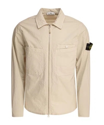 Stone Island Long Sleeve Shirt Jacket In Sand-colored