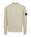 Stone Island White Crewneck Sweater With Logo Patch In Wool Blend Man In Desert
