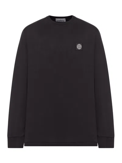 Stone Island Long Sleeve T-shirt With Compass Patch In Black
