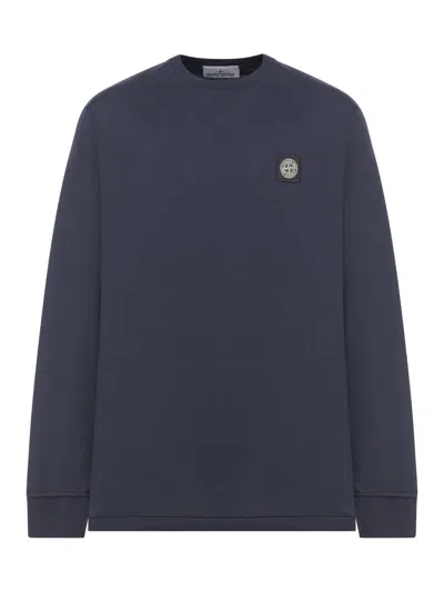 Stone Island Long Sleeve T-shirt With Compass Patch In Blue