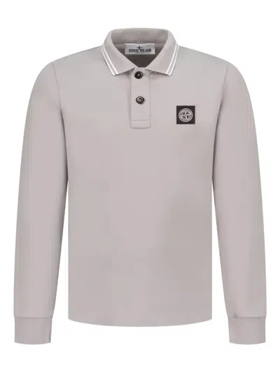 Stone Island Kids' Long-sleeve Tipped Polo Shirt In Neutral