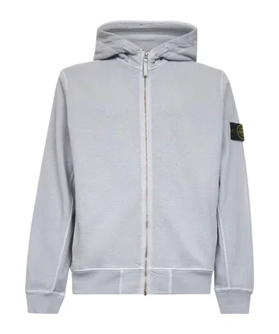 Stone Island Long Sleeve Zip-up Sweatshirt In Pearl Grey