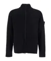 Stone Island Blue Cardigan With High Neck And Logo Patch On The Sleeve In Cotton Man In Black